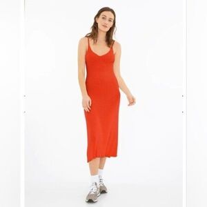 Zara Midi Orange Slip Shift Dress Strappy Summer Soft Ribbed Sleeveless Small